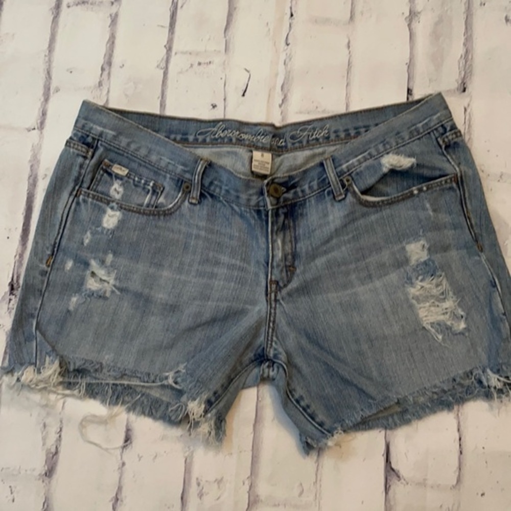 Abercrombie & Fitch Women's Distressed Light Blue Denim Shorts